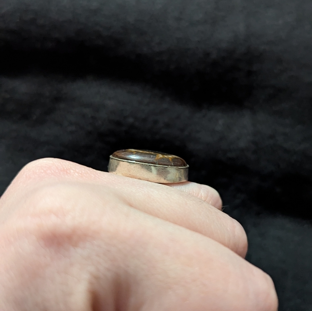 Sterling Silver Brown Septarian Gemstone Oval Statement Ring - Size 6 - Picture 3 of 7